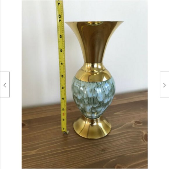 Brass Delft Vase Aqua Green Ceramic Vintage Made in Holland 9.75" Tall - Picture 3 of 6